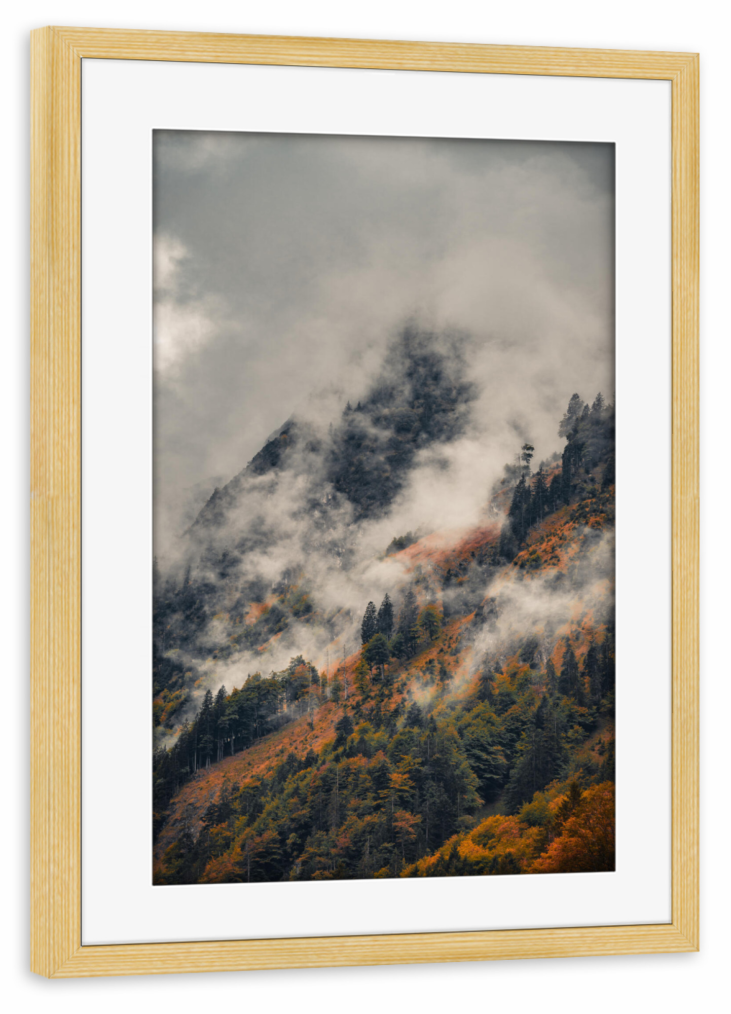 Poster mit Rahmen kiefer "Allgäu im Herbst" artboxONE - Natur,Reise - Herbst,Nebel,Wolken,Berge,Allgäu,Mystisch,Wald,Natur,Landschaft,Wandern