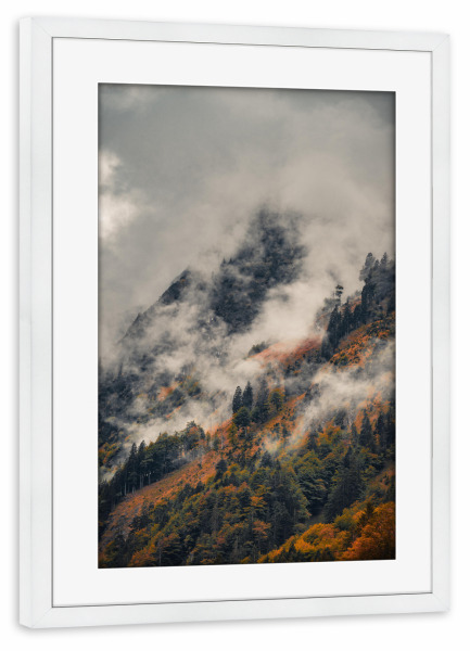 Poster mit Rahmen weiß "Allgäu im Herbst" artboxONE - Natur,Reise - Herbst,Nebel,Wolken,Berge,Allgäu,Mystisch,Wald,Natur,Landschaft,Wandern