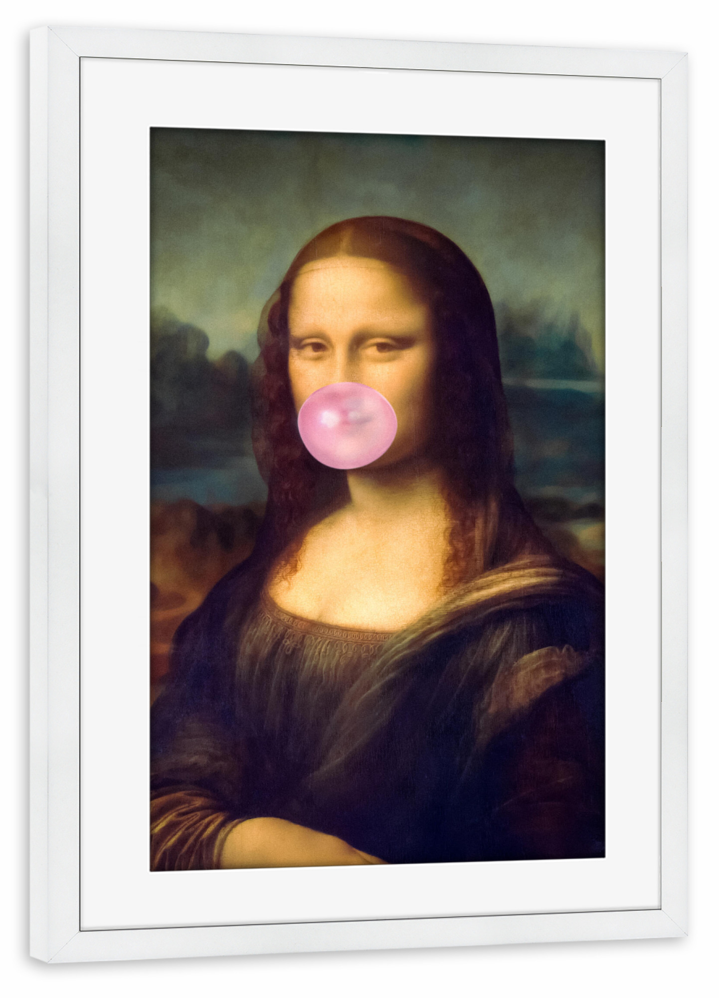Poster mit Rahmen weiß "Mona Lisa Kaugummi" artboxONE - Menschen,Für Mama,Lustig