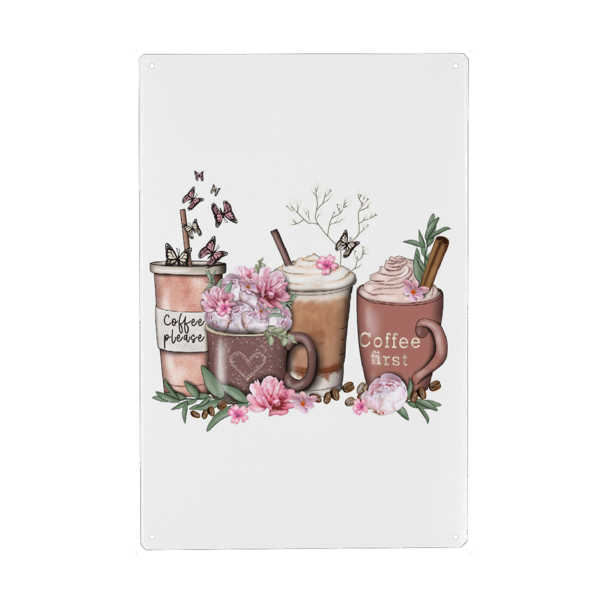 Metall Poster "Kaffee und Blumen" artboxONE - Natur,Floral,Essen & Trinken,Liebe,Festivals