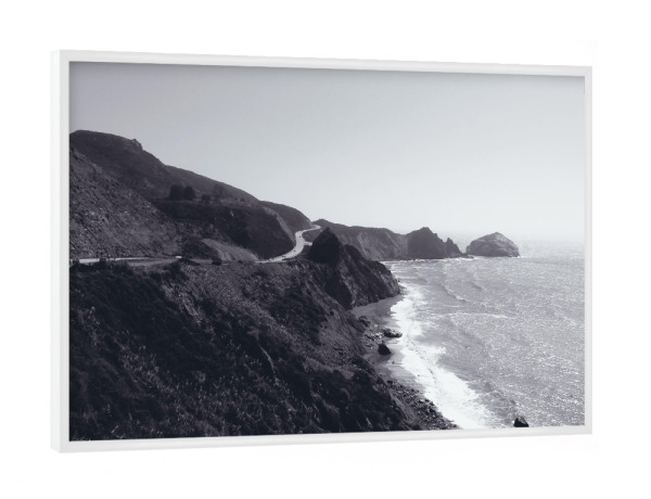 Poster mit weißem Rahmen "Highway No 1 @ California SW" artboxONE - Reise,Schwarzweiß,Reise / Strand und Meer,Reise / Länder