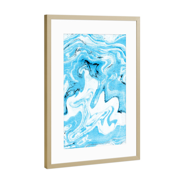 Poster mit Rahmen Gold "Marmor Azurblau-Weiß" artboxONE - Abstrakt