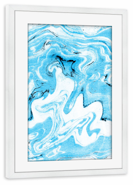 Poster mit Rahmen weiß "Marmor Azurblau-Weiß" artboxONE - Abstrakt