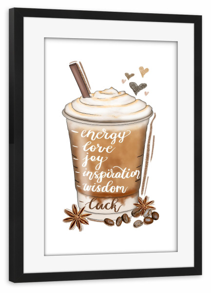 Poster mit Rahmen schwarz "Kaffee-Zitat | Handgemalt" artboxONE - Essen & Trinken,Liebe,Buchstaben,Festivals,Lustig