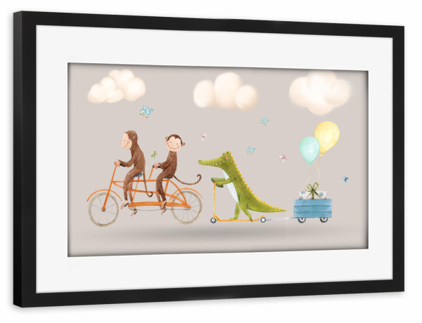 Poster mit Rahmen schwarz "Nette Tierillustration" artboxONE - Reise,Floral,Für Kinder,Tiere