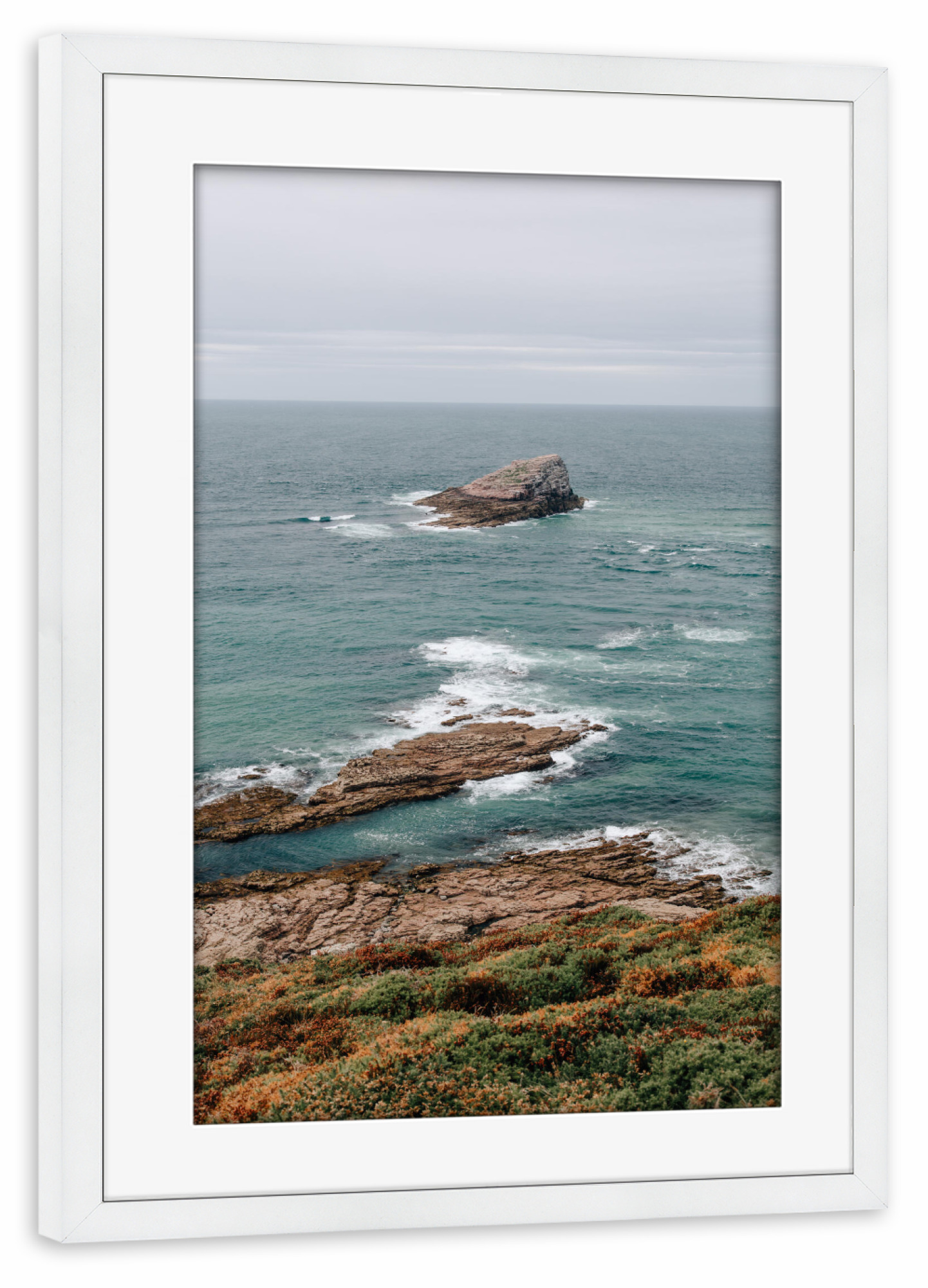 Poster mit Rahmen weiß "Fels im Atlantik" artboxONE - Natur,Reise / Strand und Meer,Reise / Länder