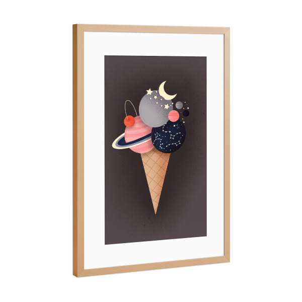 Poster mit Rahmen Kupfer "Planeten-Eis" artboxONE - Essen & Trinken,Abstrakt - Eis,Universum,Planet,Mond,Satellit,Gemalt