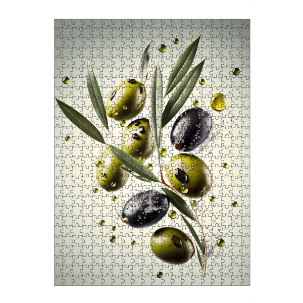 Puzzle Ravensburger "Fresh Olives" artboxONE - Essen & Trinken,Für Mama,Für Papa - Olive,Oliven,Essen,Küche,Blatt,Frisch,Lecker,Olivenöl,Tropfen,Grün