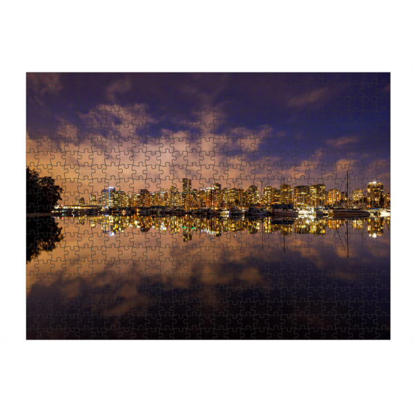 Puzzle Ravensburger "Skyline Vancouver bei Nacht" artboxONE - Natur,Architektur - Vancouver,Kanada,Skyline,Stadt,Hafen,Spiegelung,Abend,Nacht,Hochhaus