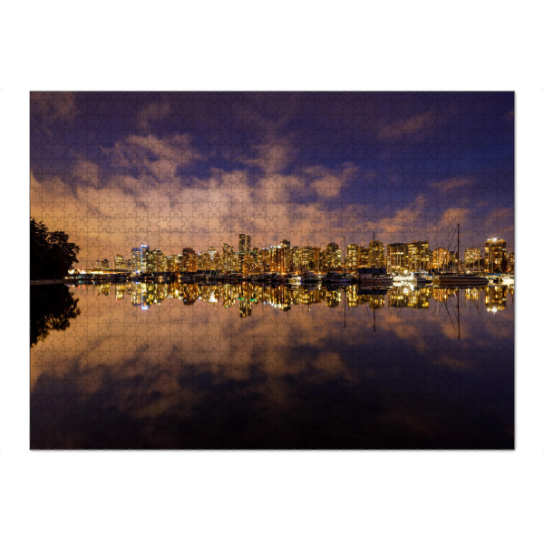Puzzle Ravensburger "Skyline Vancouver bei Nacht" artboxONE - Natur,Architektur - Vancouver,Kanada,Skyline,Stadt,Hafen,Spiegelung,Abend,Nacht,Hochhaus