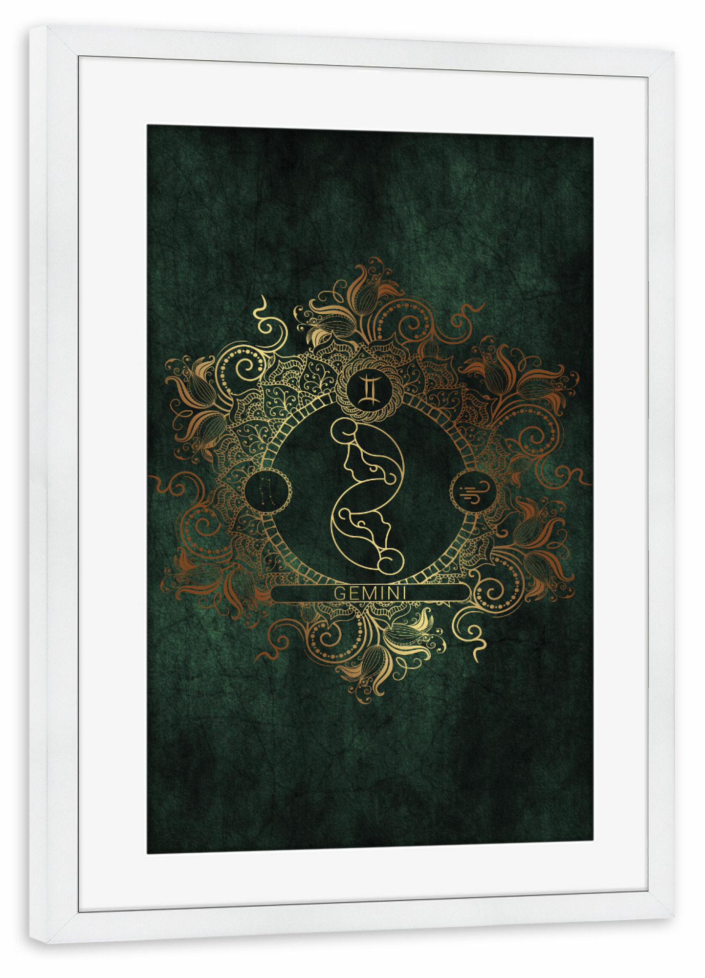 Poster mit Rahmen weiß "Sternzeichen-Keltisch-Zwillinge" artboxONE - Natur,Floral,Abstrakt