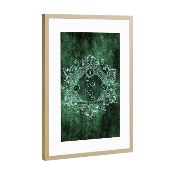 Poster mit Rahmen Gold "Sternzeichen - Minze - Zwillinge" artboxONE - Natur,Floral,Abstrakt