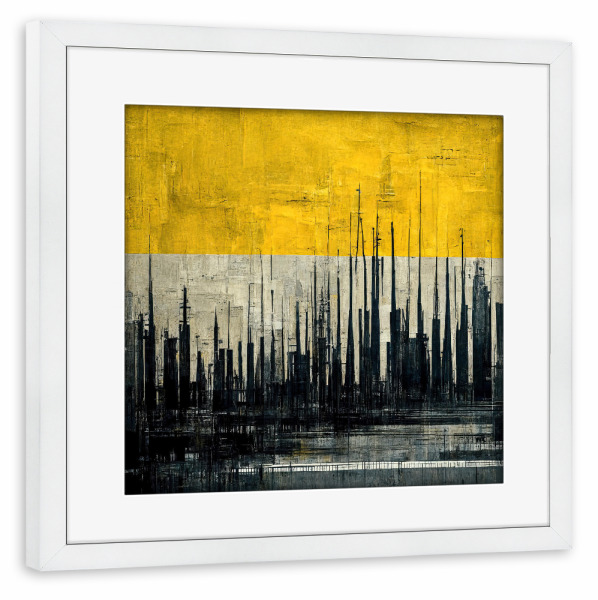 Poster mit Rahmen weiß "Black and Yellow composition" artboxONE - Abstrakt - Abstrakt,Malerei,Painting,Art,Abstract