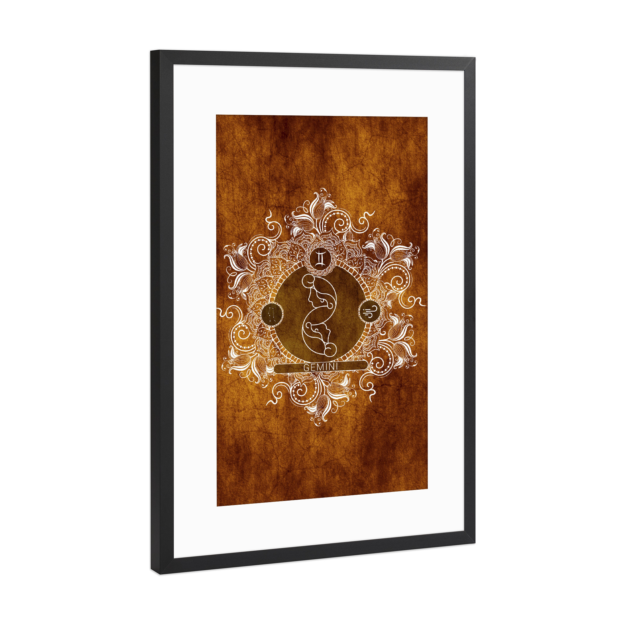 Poster mit Rahmen Schwarz (Metallic) "Sternzeichen-Mandarine-Zwillinge" artboxONE - Natur,Floral,Abstrakt