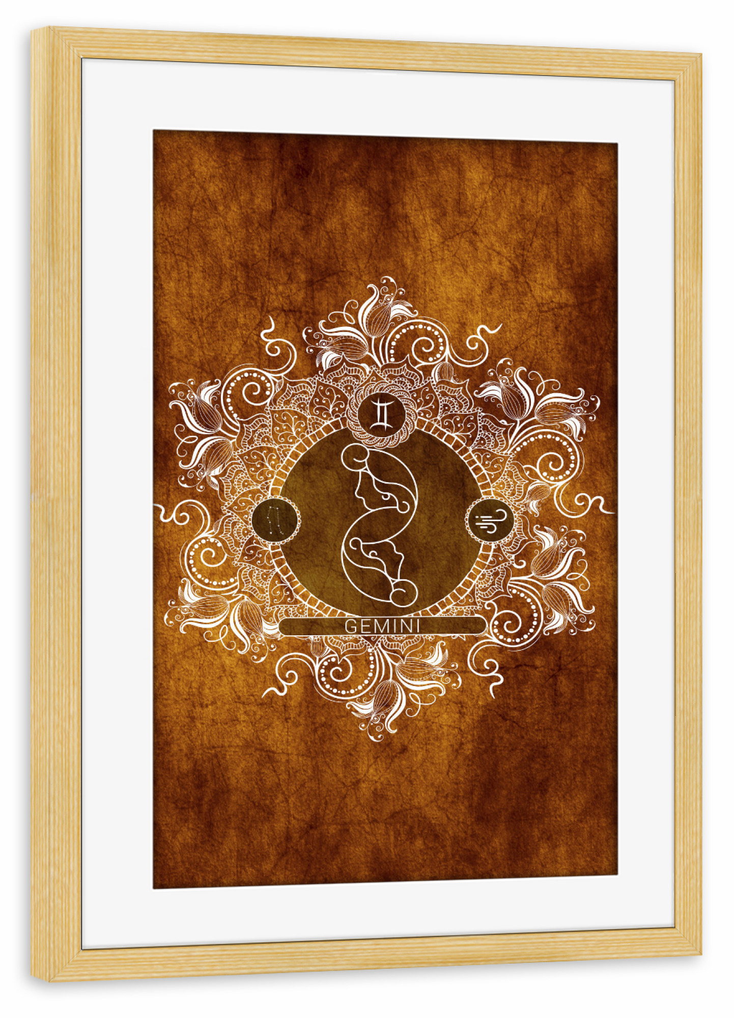 Poster mit Rahmen kiefer "Sternzeichen-Mandarine-Zwillinge" artboxONE - Natur,Floral,Abstrakt