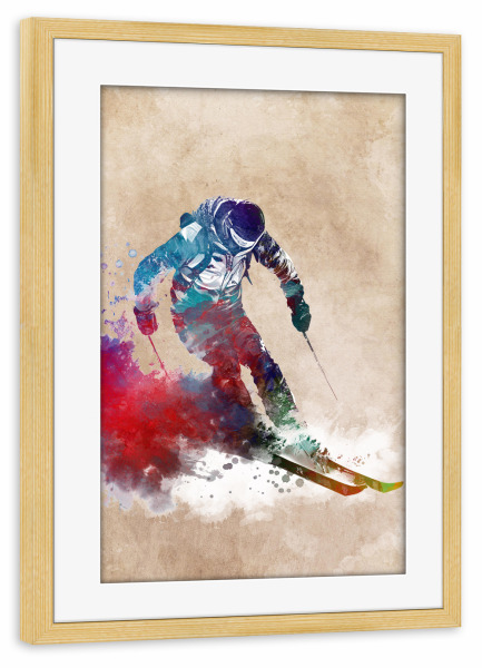Poster mit Rahmen kiefer "Skisport Kunst" artboxONE - Sport - Ski,Winter,Sport,Skifahren,Spieler,Sport,Wintersport