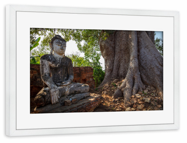 Poster mit Rahmen weiß "Budda Statue bei Inwa" artboxONE - Architektur