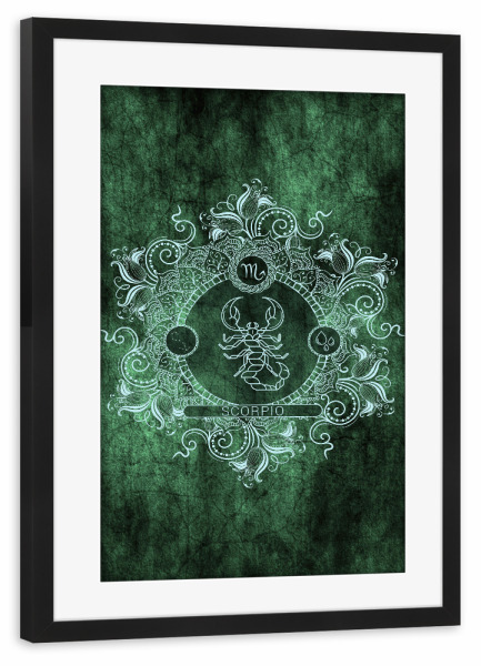 Poster mit Rahmen schwarz "Sternzeichen - Minze - Skorpion" artboxONE - Natur,Floral,Abstrakt