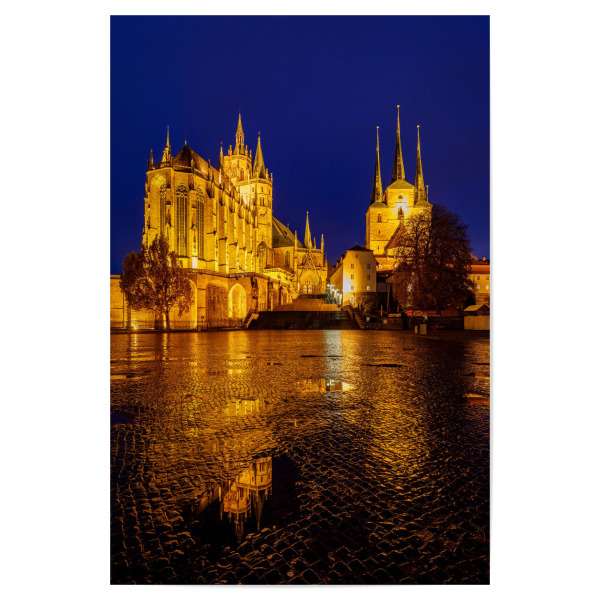 Poster "Der Erfurter Dom" artboxONE - Architektur - Erfurt,Thüringen,Dom,Erfurter dom,Kirche,Nacht,Beleuchtet,Deutschland