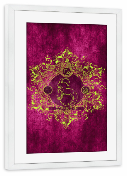 Poster mit Rahmen weiß "Tierkreis - Zitrone - Steinbock" artboxONE - Natur,Floral,Abstrakt