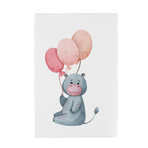 Holzbild "Nettes Flusspferd mit Luftballons" artboxONE - Für Kinder,Tiere