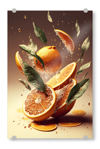 Acrylglasbild "Fresh Oranges" artboxONE - Essen & Trinken,Für Mama,Für Papa - Orange,Orangen,Frisch,Essen,Küche,Wasser,Obst,Treechild