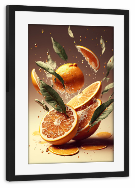 Poster mit Rahmen schwarz "Fresh Oranges" artboxONE - Essen & Trinken,Für Mama,Für Papa - Orange,Orangen,Frisch,Essen,Küche,Wasser,Obst,Treechild