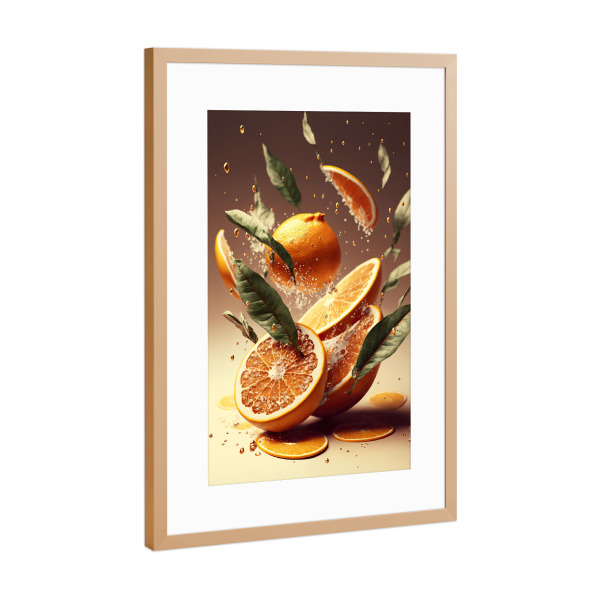 Poster mit Rahmen Kupfer "Fresh Oranges" artboxONE - Essen & Trinken,Für Mama,Für Papa - Orange,Orangen,Frisch,Essen,Küche,Wasser,Obst,Treechild