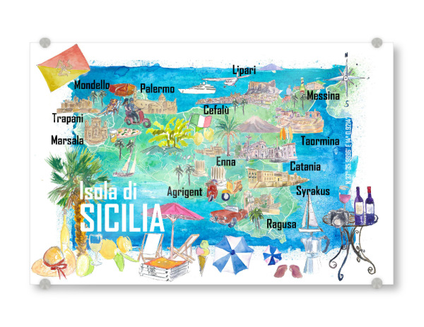 Acrylglasbild "Sizilien Italien Landkarte" artboxONE - Reise,Reise / Strand und Meer,Kartografie