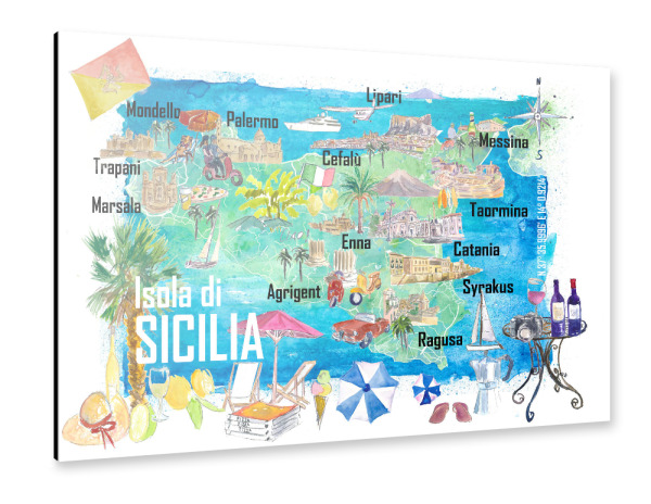 Alu-Dibond "Sizilien Italien Landkarte" 30x20 cm artboxONE