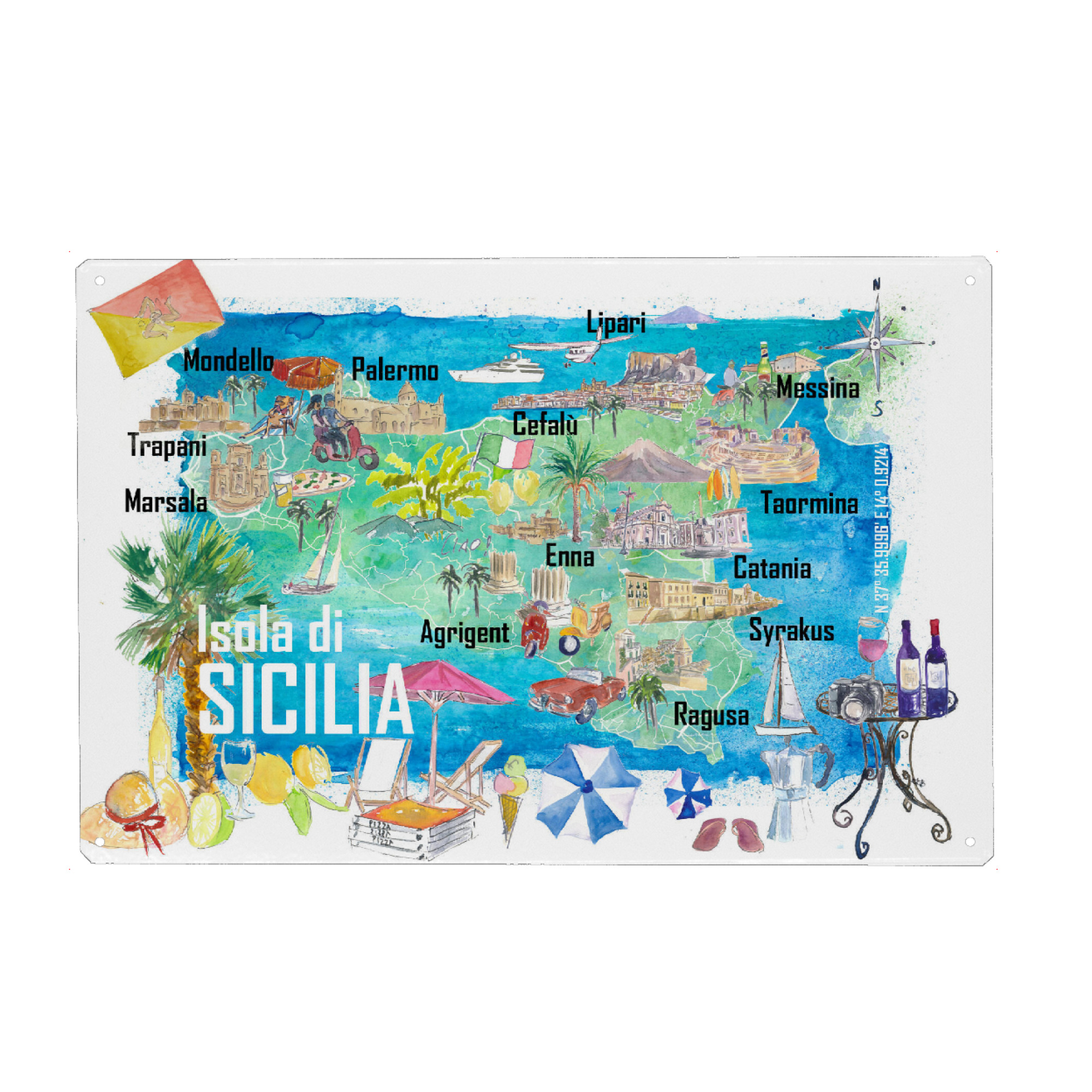 Metall Poster "Sizilien Italien Landkarte" artboxONE - Reise,Reise / Strand und Meer,Kartografie