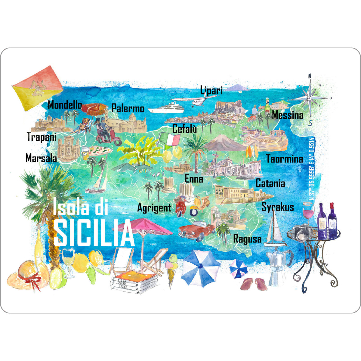 Tischset "Sizilien Italien Landkarte" artboxONE - Reise,Reise / Strand und Meer,Kartografie