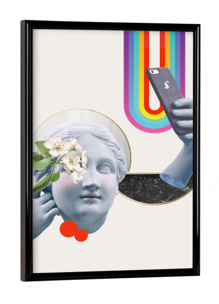 Poster mit schwarzem Rahmen "Griechische Göttin Rainbow Selfie" artboxONE - Geometrie,Lustig