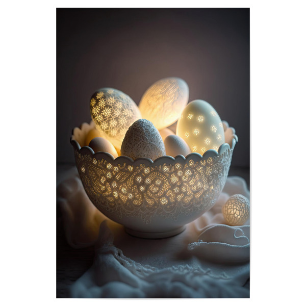 Poster "The Glowing Eggs" artboxONE - Für Mama - Ostern,Ei,Eier,Leuchten,Dekorativ,Deko,Chabby,Romantisch,Trechild
