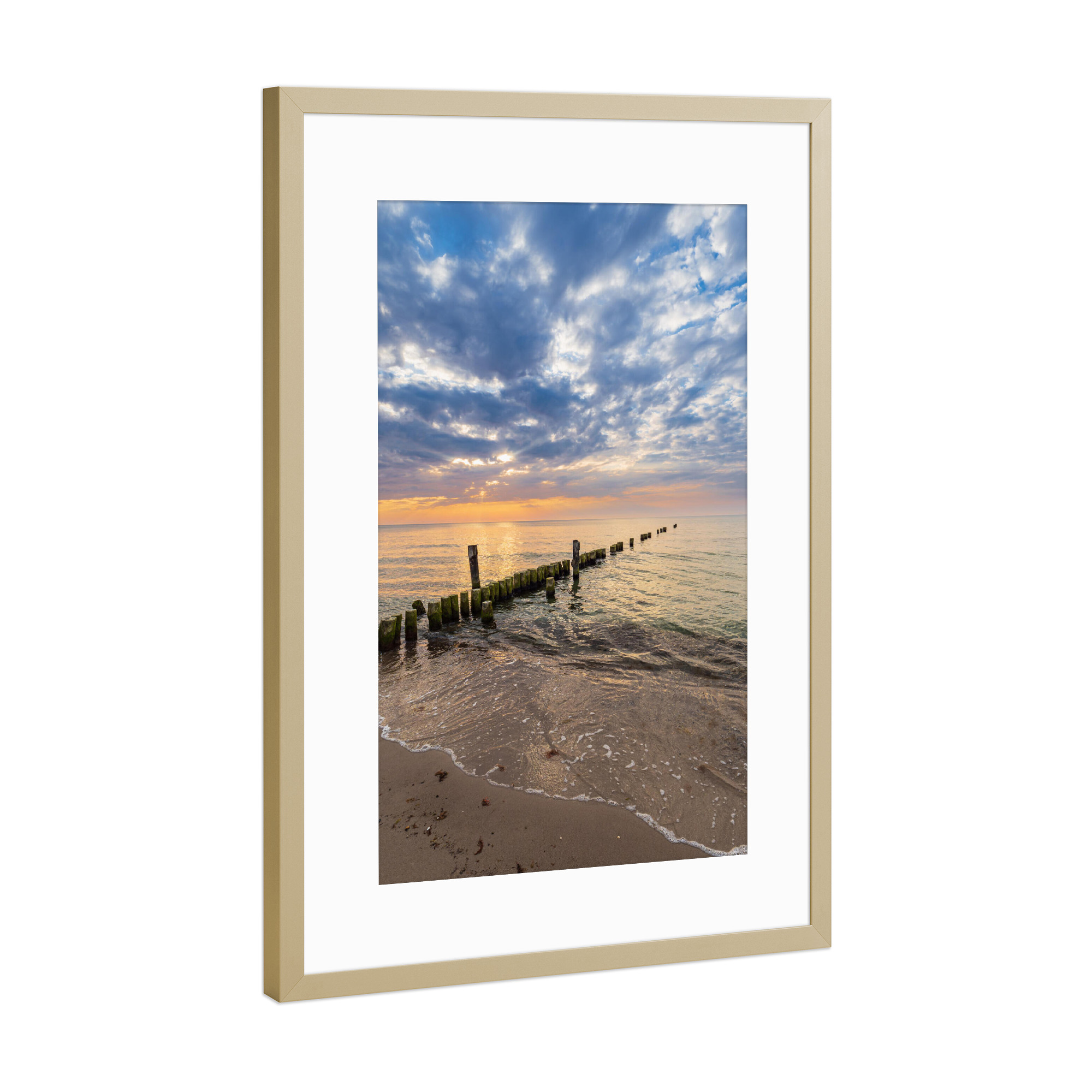 Poster mit Rahmen Gold "Sonnenuntergang, Strand, Meer" artboxONE - Natur,Reise,Reise / Strand und Meer