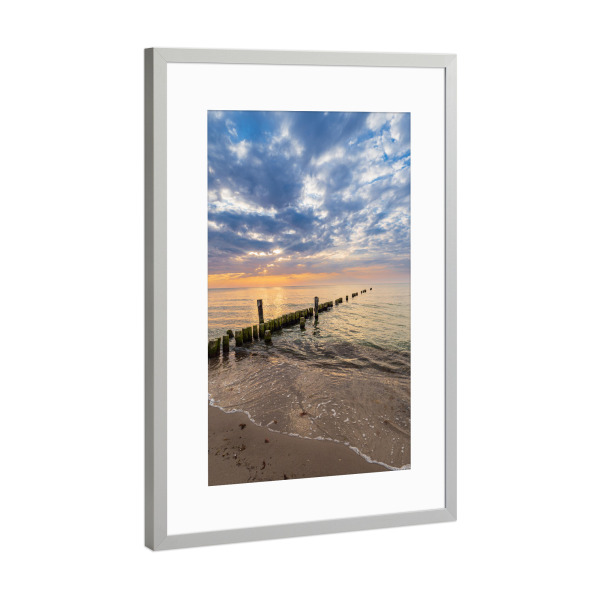 Poster mit Rahmen Silber "Sonnenuntergang, Strand, Meer" artboxONE - Natur,Reise,Reise / Strand und Meer