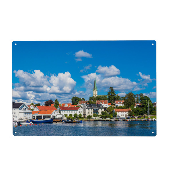Holzbild "Kirche, Häuser, Wasser" artboxONE - Reise,Architektur,Reise / Strand und Meer,Reise / Länder,Städte / Weitere