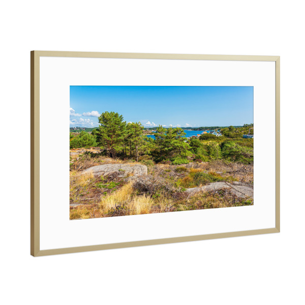 Poster mit Rahmen Gold "Felsen, Bäume, Meer" artboxONE - Natur,Reise,Reise / Strand und Meer,Reise / Länder