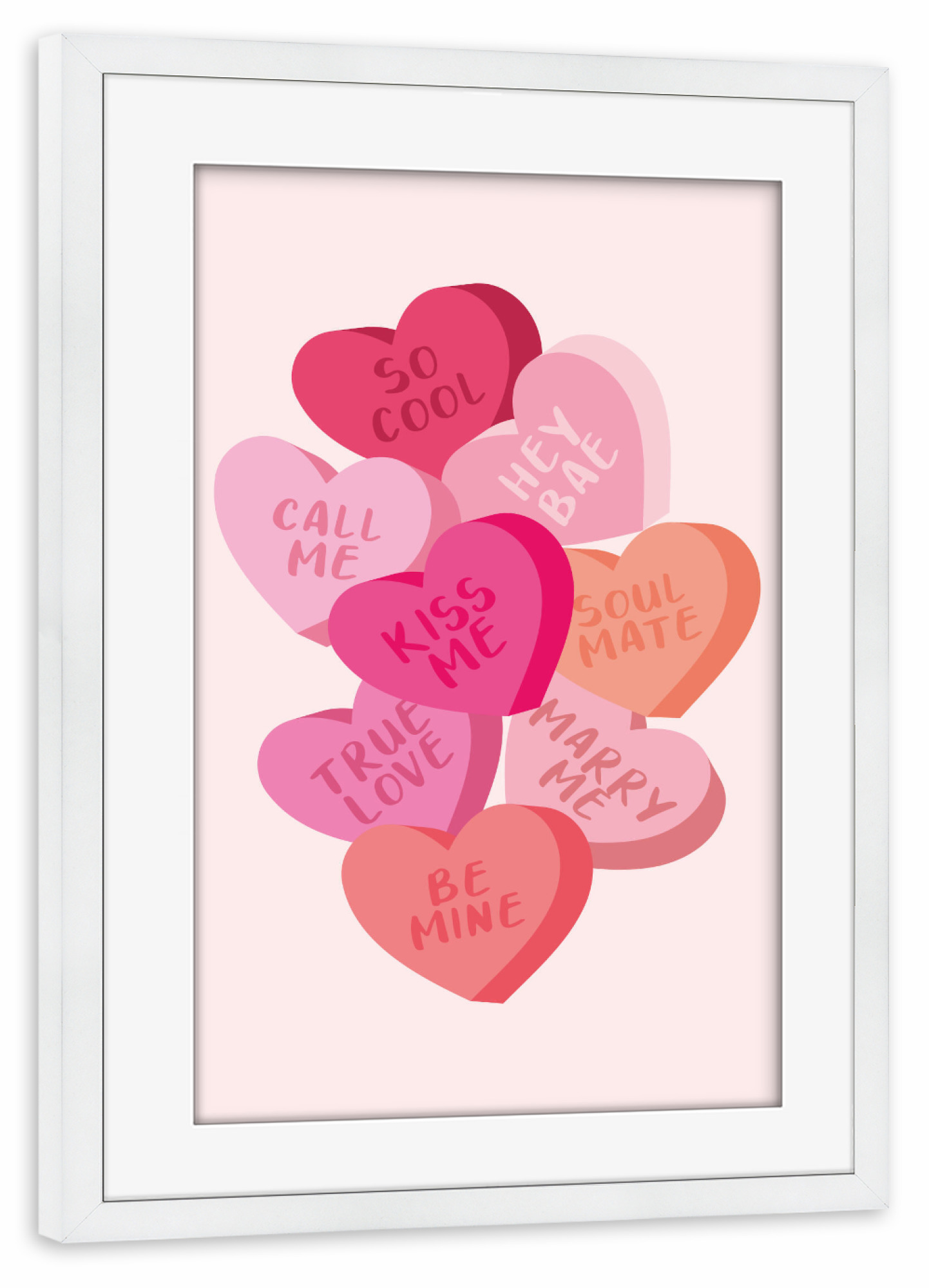 Poster mit Rahmen weiß "Mutige Valentinsbonbons" artboxONE - Menschen,Liebe - Valentinstag,Valentinstag,Süßigkeiten,Herz,Gebrochenes herz,Liebe,Süß