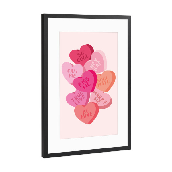 Poster mit Rahmen Schwarz (Metallic) "Mutige Valentinsbonbons" artboxONE - Menschen,Liebe