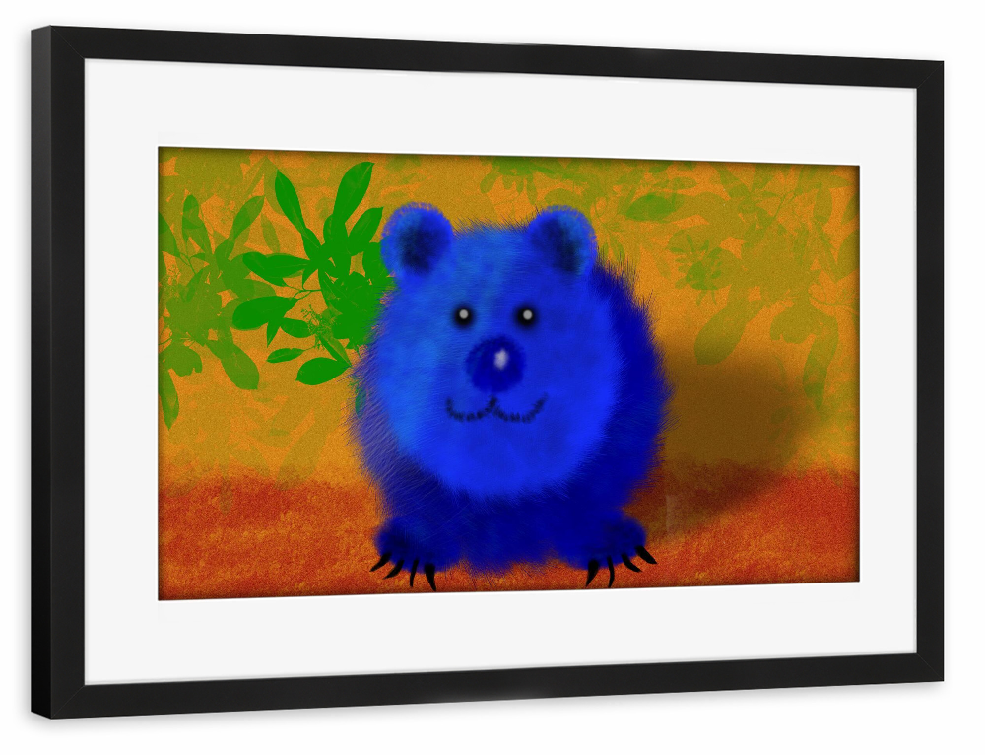 Poster mit Rahmen schwarz "Der blaue Bär" artboxONE - Für Kinder,Tiere,Lustig - Zeichnung,Bär,Tiere,Malerei