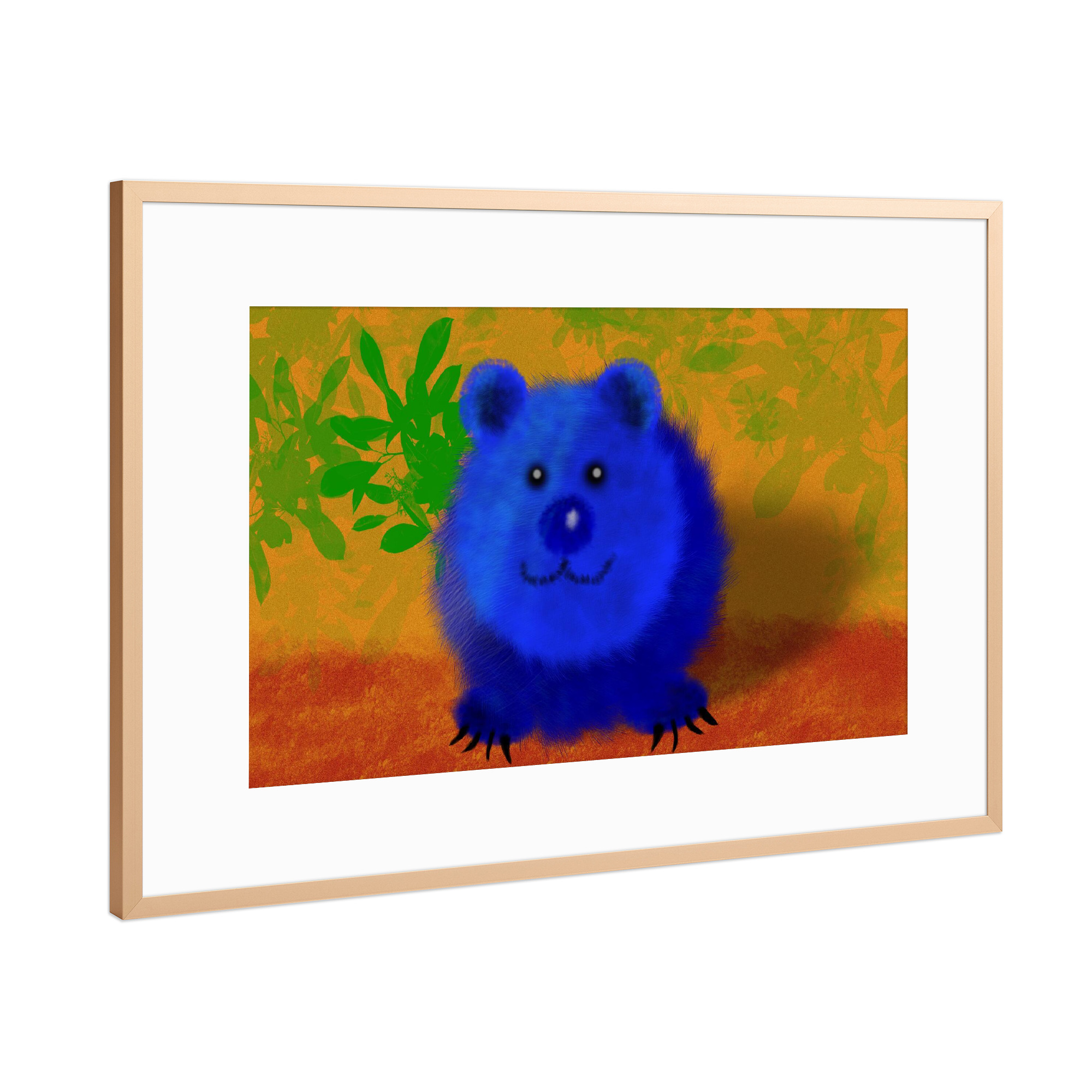 Poster mit Rahmen Kupfer "Der blaue Bär" artboxONE - Für Kinder,Tiere,Lustig - Zeichnung,Bär,Tiere,Malerei