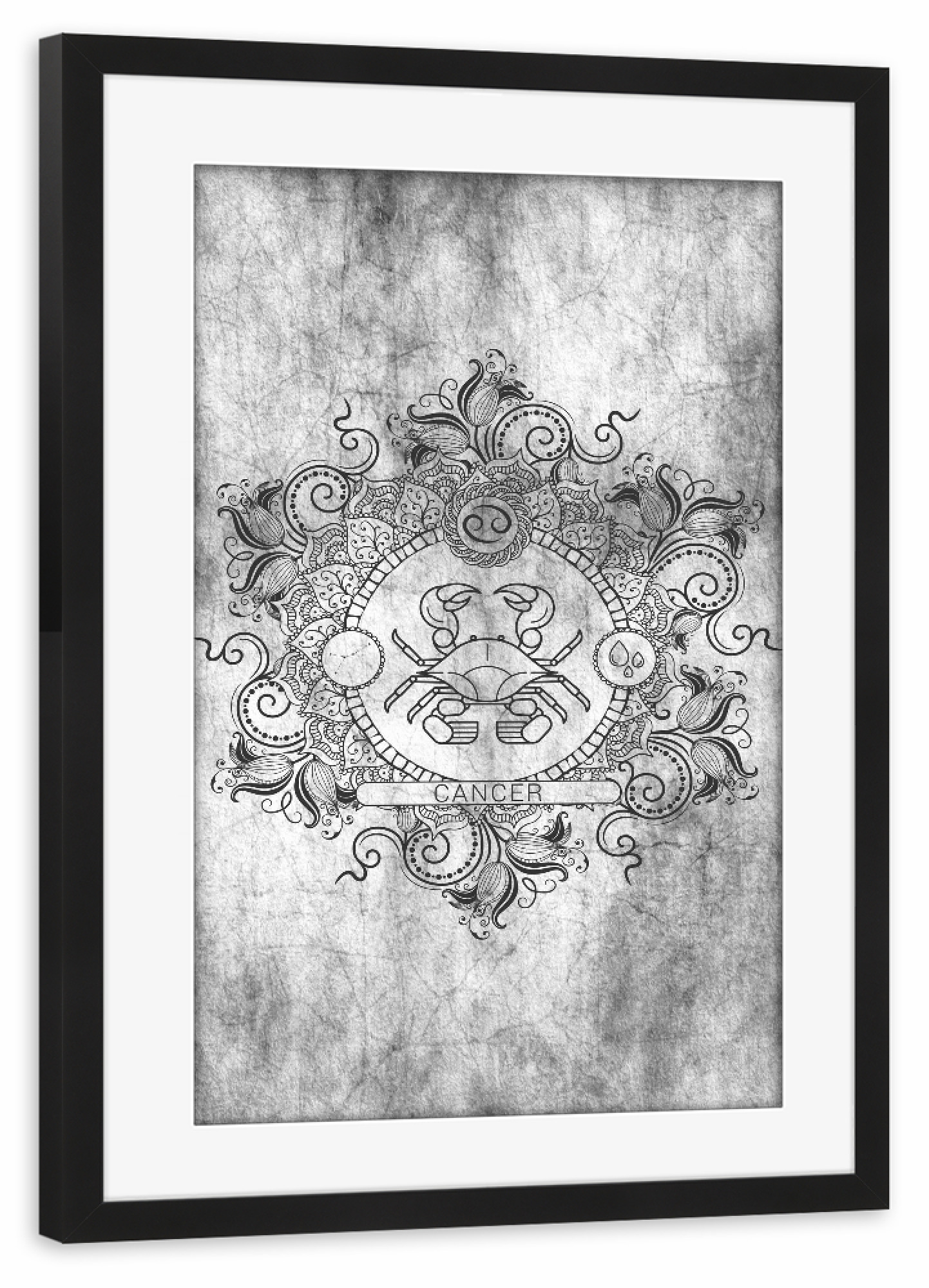 Poster mit Rahmen schwarz "Tierkreis - Asche - Krebs" artboxONE - Natur,Floral,Abstrakt