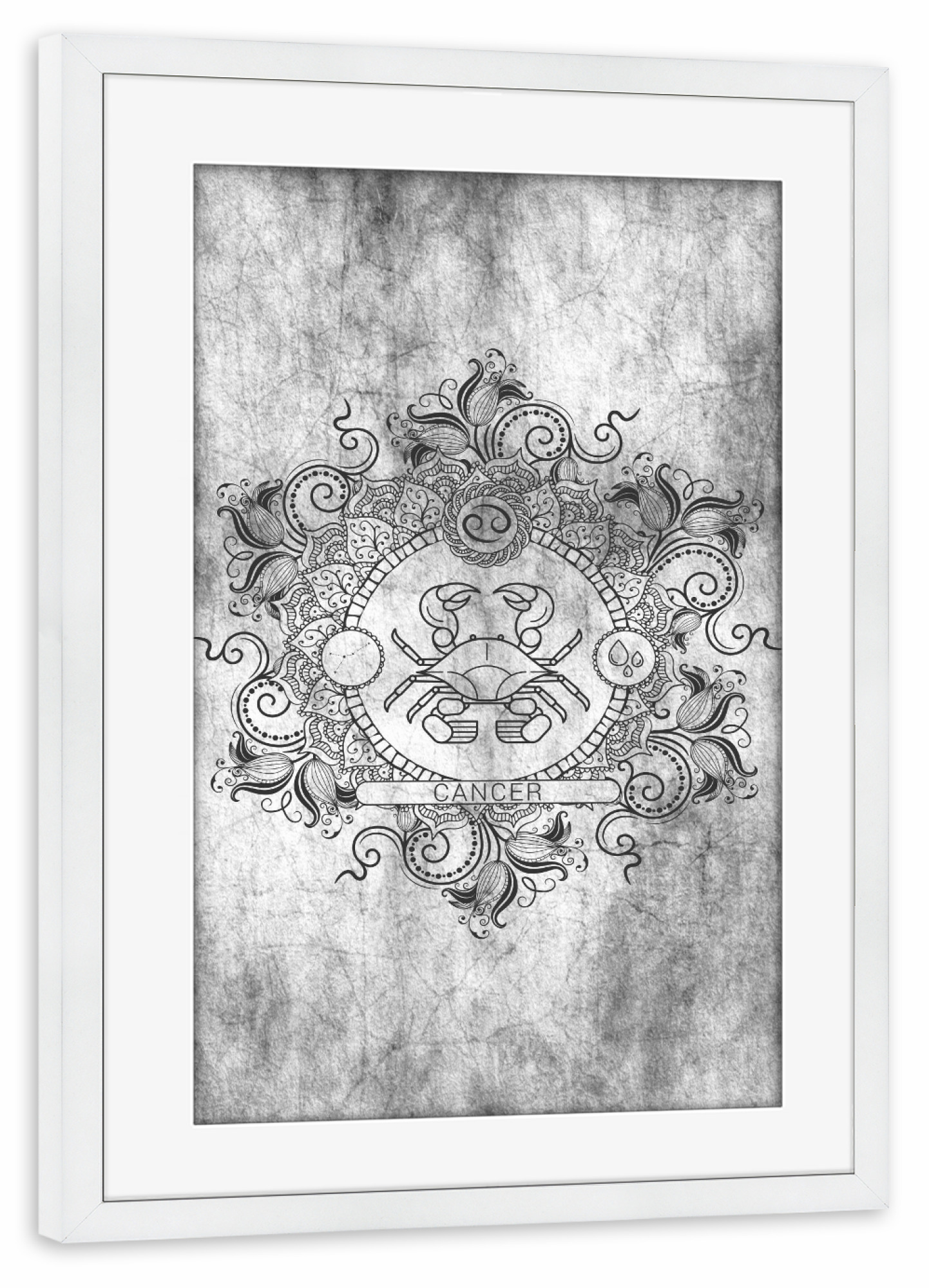 Poster mit Rahmen weiß "Tierkreis - Asche - Krebs" artboxONE - Natur,Floral,Abstrakt