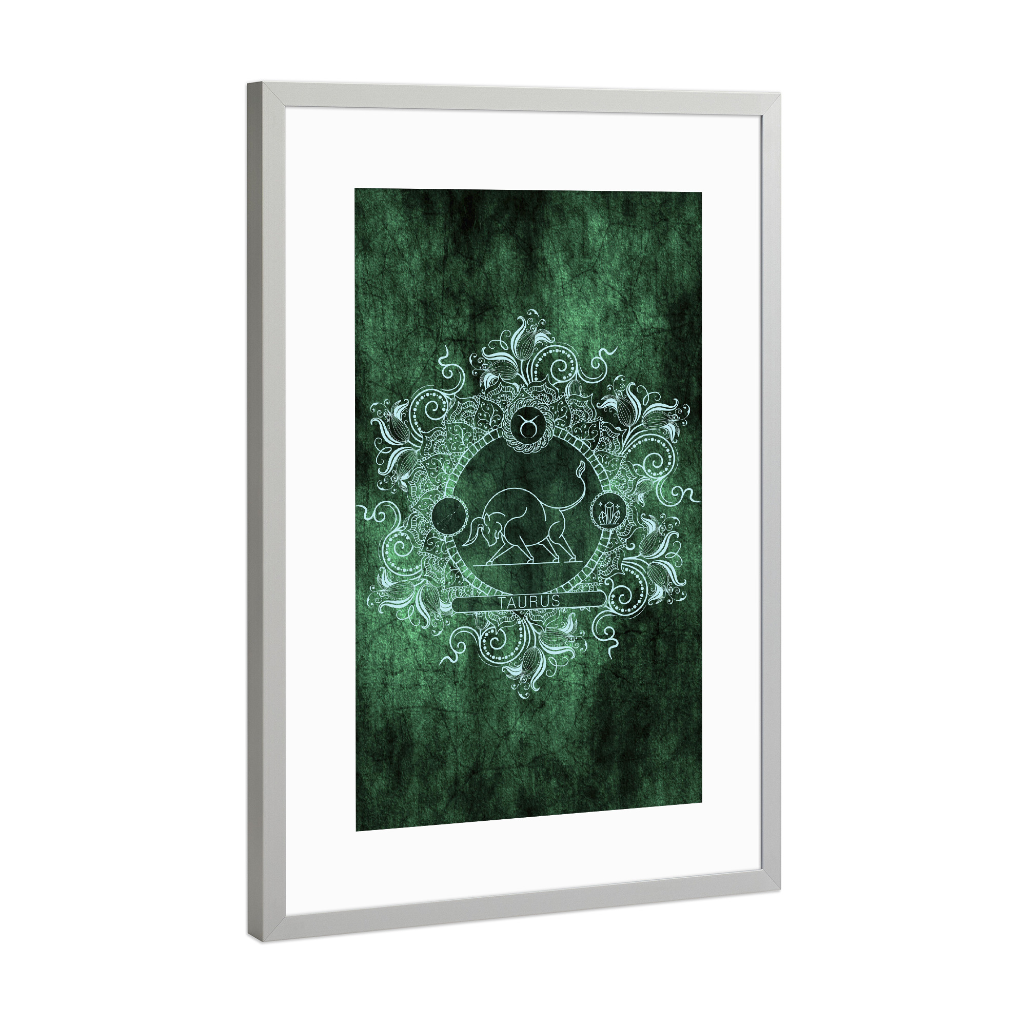 Poster mit Rahmen Silber "Sternzeichen - Minze - Stier" artboxONE - Natur,Floral,Abstrakt