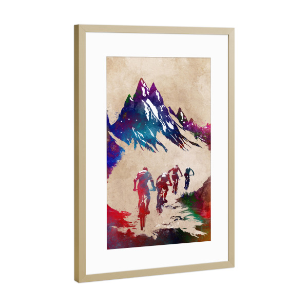 Poster mit Rahmen Gold "Radfahrer in den Bergen" artboxONE - Sport,Sport / Motivation - Radfahren,Cycler,Radfahrer,Fahrrad,Spieler,Sport,Biker,Biekrs
