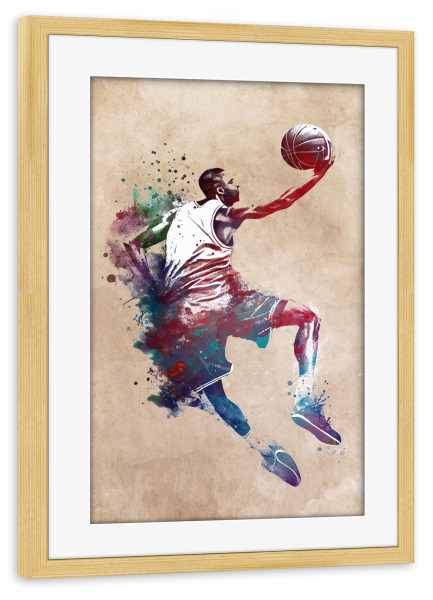 Poster mit Rahmen kiefer "Kunstsport des Basketballspielers" artboxONE - Sport - Basketball,Korb,Ball,Sport,Spieler,Sport