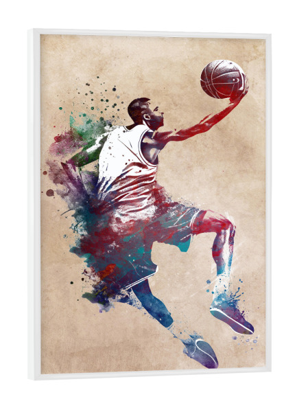 Poster mit weißem Rahmen "Kunstsport des Basketballspielers" artboxONE - Sport - Basketball,Korb,Ball,Sport,Spieler,Sport