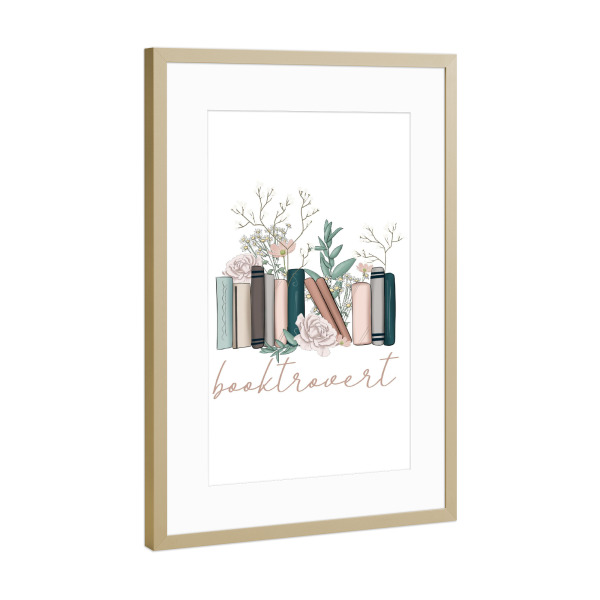 Poster mit Rahmen Gold "Booktrover Blumenbücher" artboxONE - Typografie,Floral,Lehrersprüche,Buchstaben