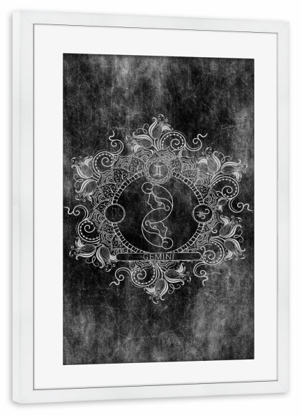 Poster mit Rahmen weiß "Sternzeichen - Kohle - Zwillinge" artboxONE - Natur,Floral,Abstrakt